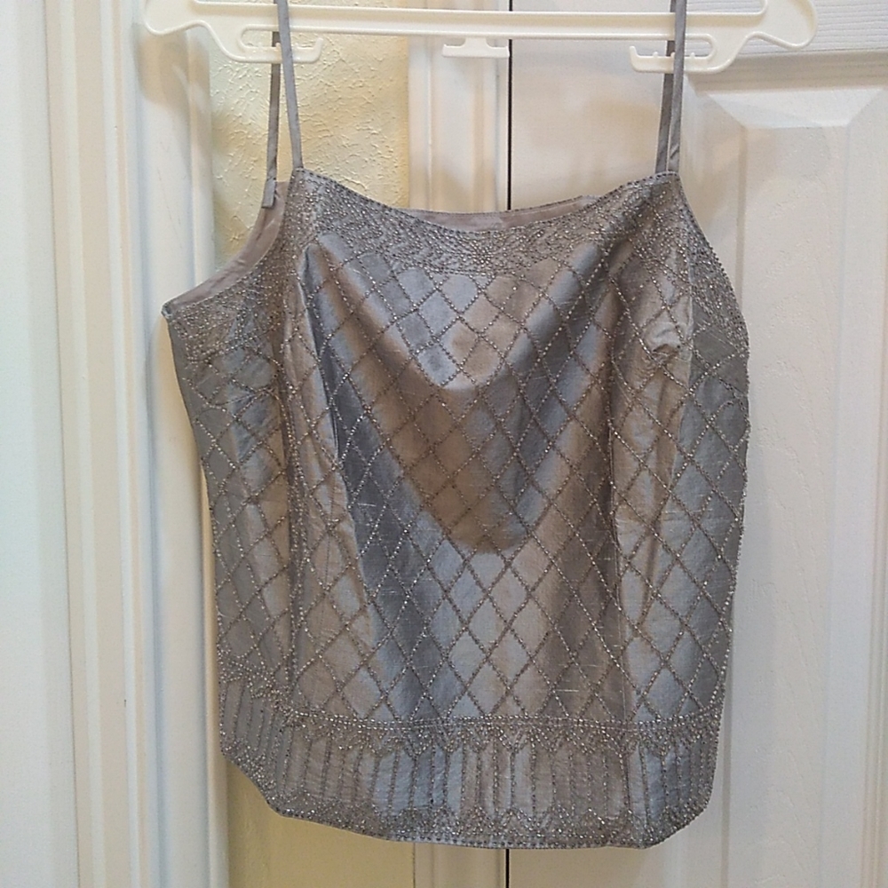 Ann Taylor Silver Diamond Pattern Blouse